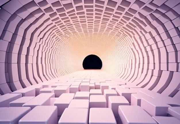 Passaggio di mosaico infinito Prospettiva generata dall'AI di cubi bianchi che formano un tunnel