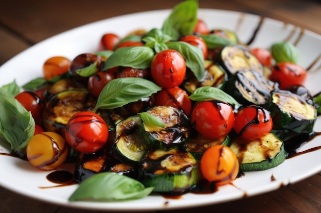 Passata di zucchine con pomodorini al basilico e glassa all'aceto balsamico creata con ai generativo