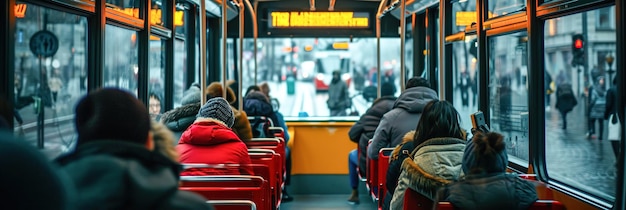 Passeggeri che utilizzano i trasporti pubblici come autobus o tram