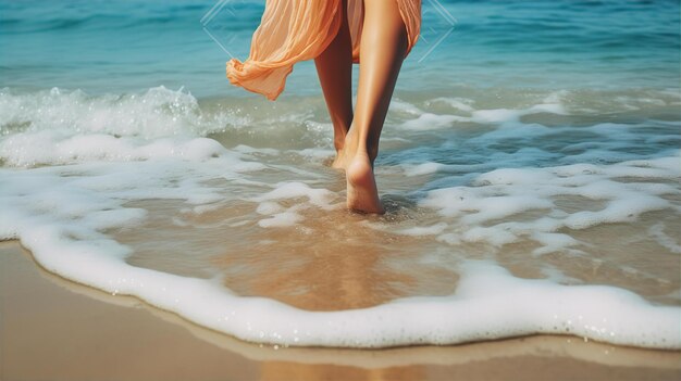 Passeggiando per la costa Vacanza estiva sulla spiaggia Spiaggia limpida con bellissimo mare e cielo blu