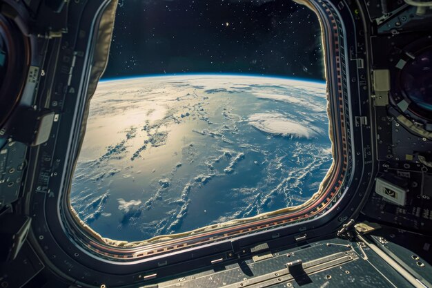 passeggiata spaziale fuori da un veicolo spaziale con una vista mozzafiato della Terra