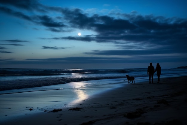 Passeggiata sulla spiaggia al chiaro di luna Fotografia di animali marini