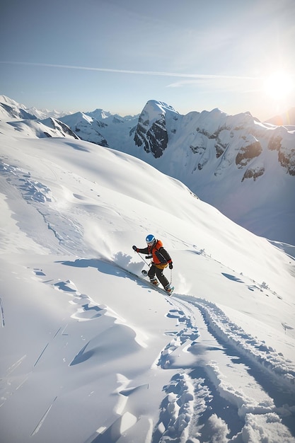 Passione per lo sci sullo sfondo di bellissime montagne innevate