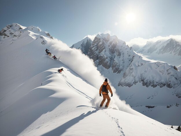 Passione per lo sci sullo sfondo di bellissime montagne innevate