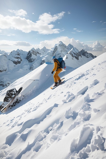 Passione per lo sci sullo sfondo di bellissime montagne innevate