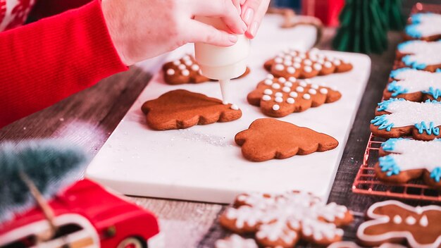 Passo dopo passo. Decorare i biscotti di pan di zenzero con la ghiaccia reale.