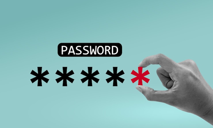 Photo password theft privacy leak concept hand stealing asterisks sign stealing online login data
