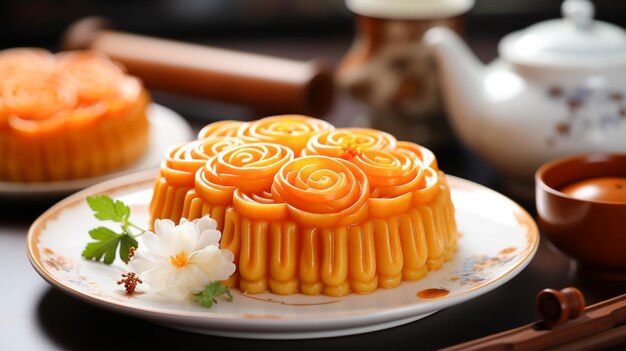 Pasta al tuorlo torta di luna per la festa di metà autunno sul tavolo bianco