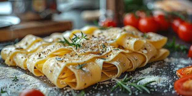 Pasta classica sullo sfondo della cucina dieta e concetto alimentare