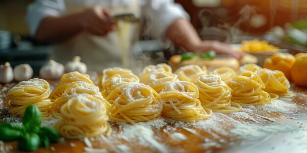 Pasta classica sullo sfondo della cucina dieta e concetto alimentare