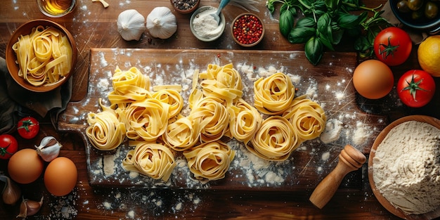 Pasta classica sullo sfondo della cucina dieta e concetto alimentare