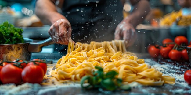 Pasta classica sullo sfondo della cucina dieta e concetto alimentare