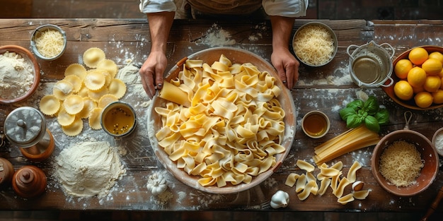 Pasta classica sullo sfondo della cucina dieta e concetto alimentare