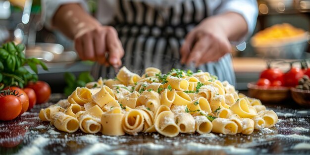 Pasta classica sullo sfondo della cucina dieta e concetto alimentare