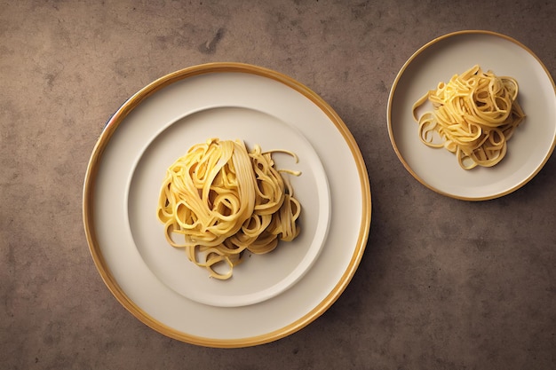 Pasta con salsa di pomodoro, formaggio e basilico sul tavolo in cucinaSelective Focus 2D Illustration