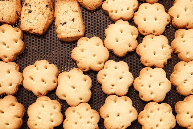 Pasta cruda Tasti gialli dei biscotti sulla teglia Cottura