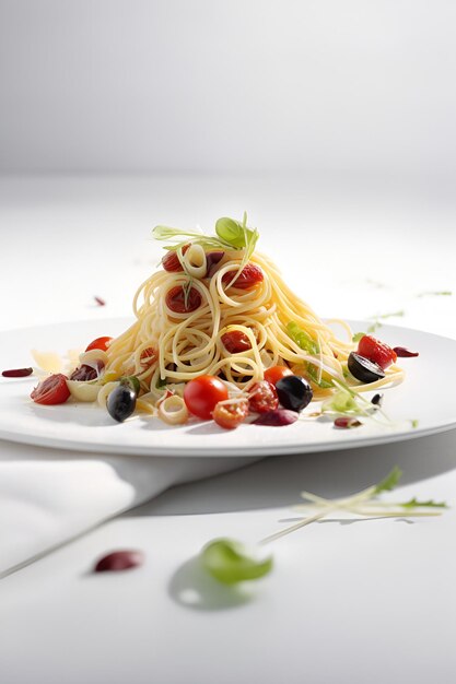 Pasta degli spaghetti con i pomodori sul piatto bianco Cibo italiano