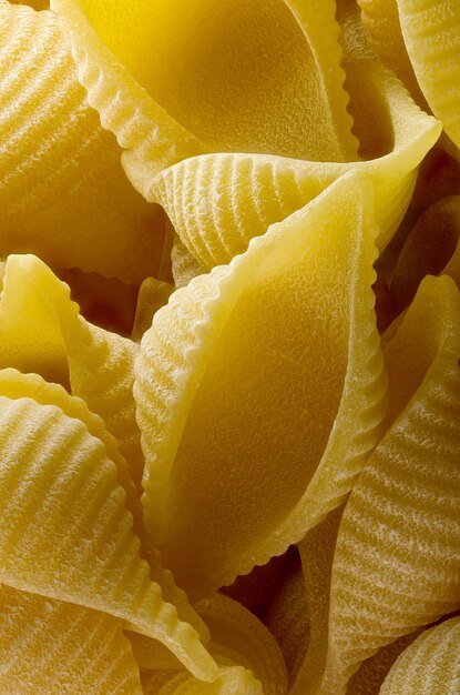 Pasta di grano duro sotto forma di macrofotografia ravvicinata di conchiglie