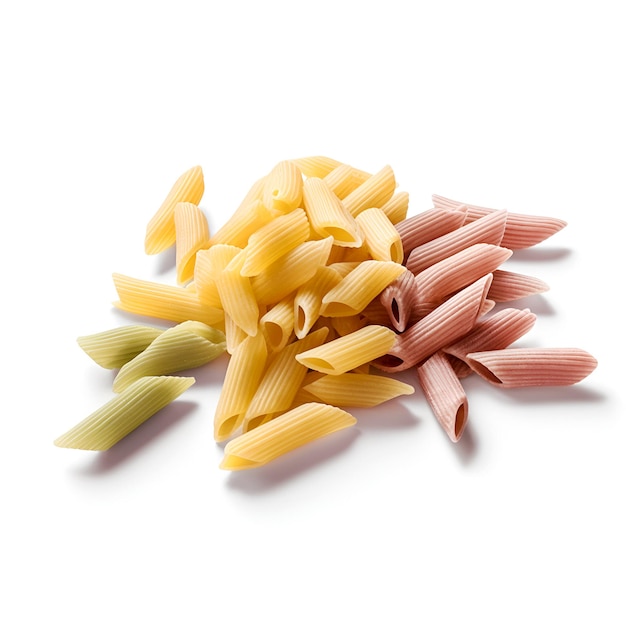 Pasta di penne cruda isolata su sfondo bianco AI generato