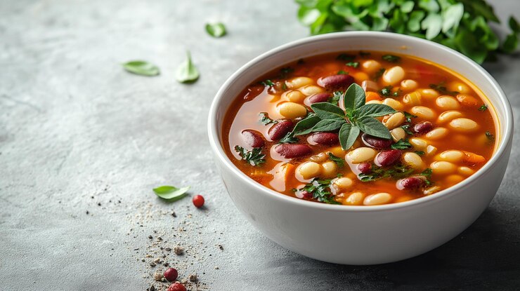 Foto pasta e fagioli zuppa tradizionale italiana con ingredienti vivaci