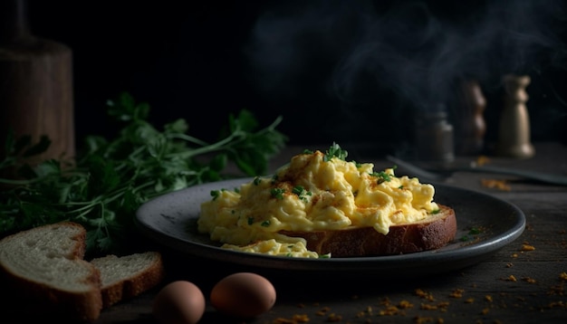 Pasta gourmet appena cucinata su un rustico tavolo di legno generato dall'intelligenza artificiale