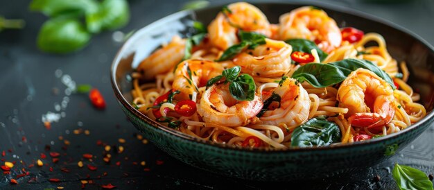 Pasta gustosa con gamberetti e spinaci