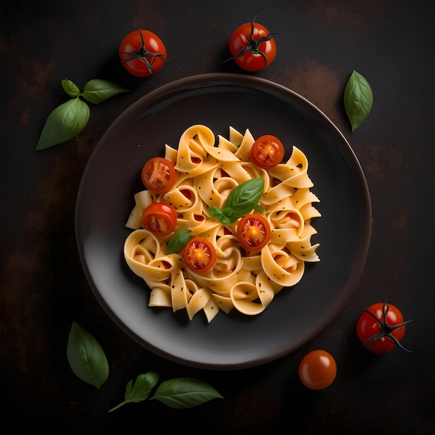 Pasta italiana con salsa di pomodorini e basilico Cucina italiana Cibo fatto in casa IA generativa