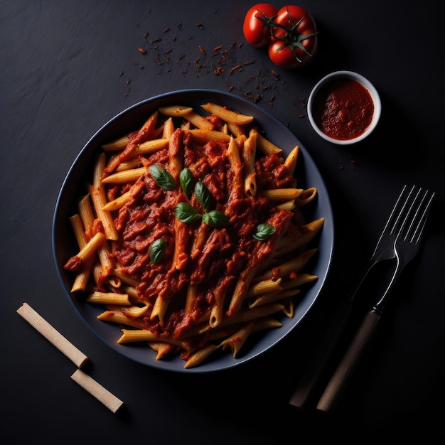 pasta penne in salsa di pomodoro con pollo generato da ai