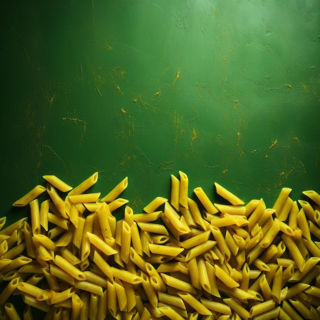 Pasta Penne su sfondo texturato verde