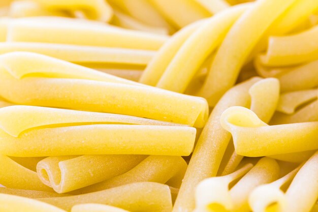 Pasta secca biologica su sfondo bianco.