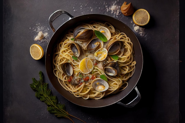 Pasta Spaghetti alle Vongole Pasta di mare cibo vegetale