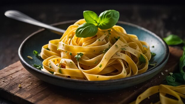 pasta tagliatelle con erbe in un piatto