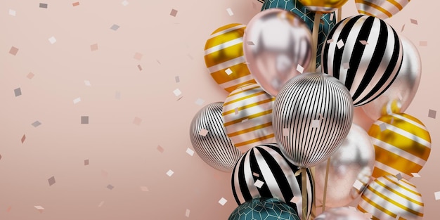 Pastello palloncini festa di sfondo felice anno nuovo e natale 3d illustrazione