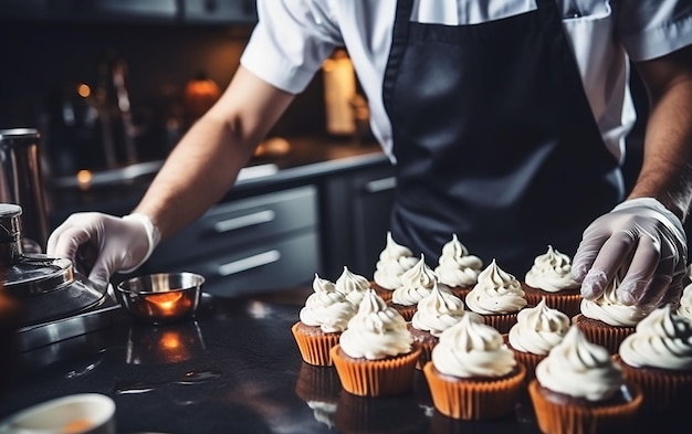 pasticcere che decora cupcakes per halloween