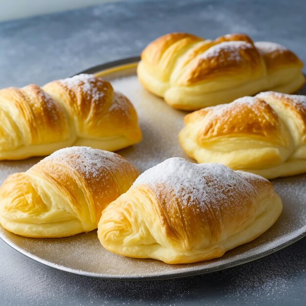 Pasticceria artigianale al forno marrone dorato riempita di crema francese e un tocco di liquore Baileys