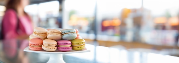 Pasticceria con amaretti Torte nel negozio Banner Diverse varietà di colori di amaretto sul