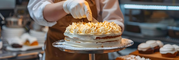 pasticciere che finisce la torta ordinata