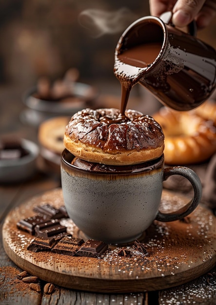 pasticcini francesi freschi e tazza di tè su un tavolo di legno