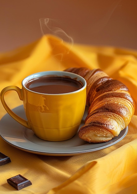 pasticcini francesi freschi e tazza di tè su un tavolo di legno