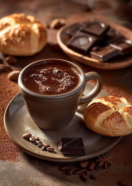 pasticcini francesi freschi e tazza di tè su un tavolo di legno