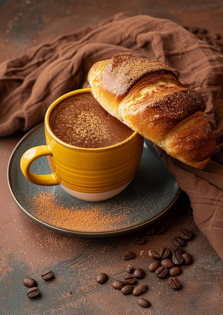 pasticcini francesi freschi e tazza di tè su un tavolo di legno