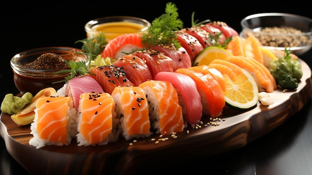 Pasto di pesce fresco Maki sushi sashimi nigiri e California roll