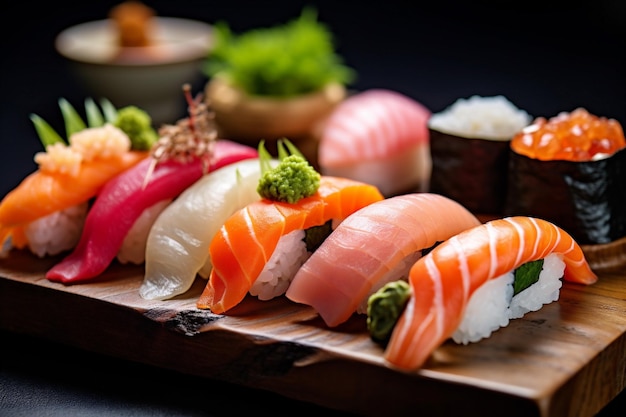 Pasto giapponese Giappone set cibo per pesci sushi riso rotolo frutti di mare AI generativa