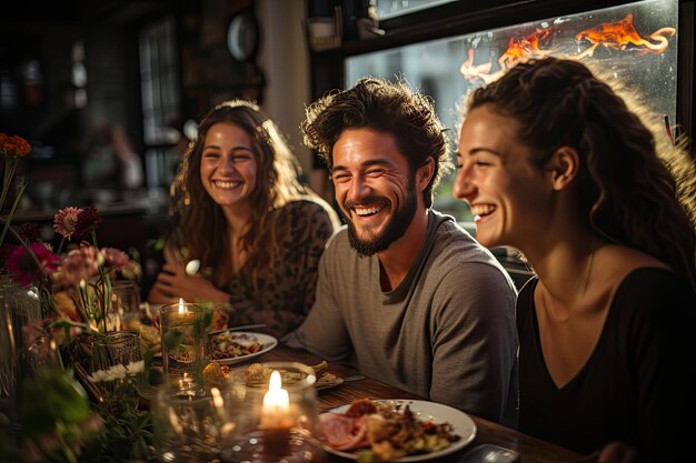 Pasto in famiglia con bicchieri d'acqua che completano la tavola IA generativa