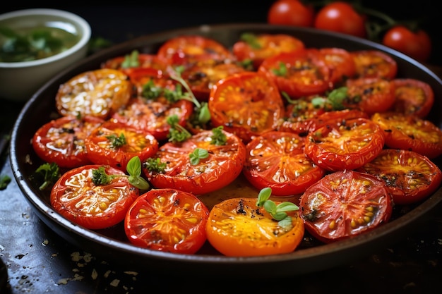 Pasto sano con pomodori arrostiti