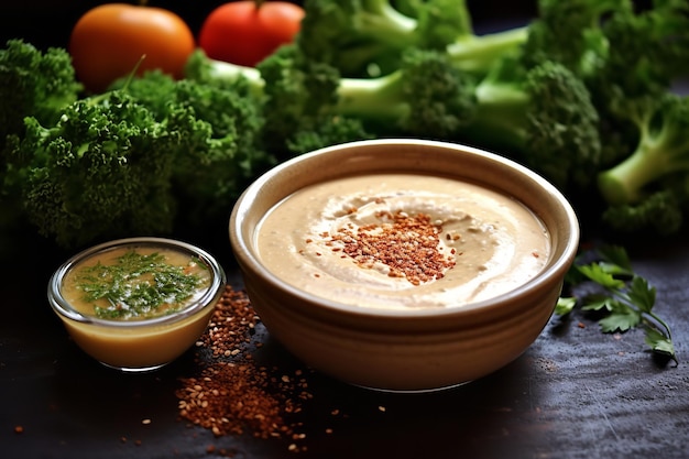 Pasto sano con salsa Tahini