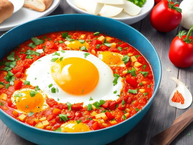 Pasto sano di shakshouka con verdure fresche ai generate