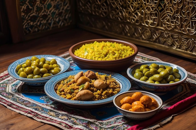 Pasto tradizionale marocchino per l'iftar durante il Ramadan dopo la rottura del digiuno