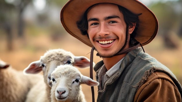 pastore de joven ovejas sonriendo