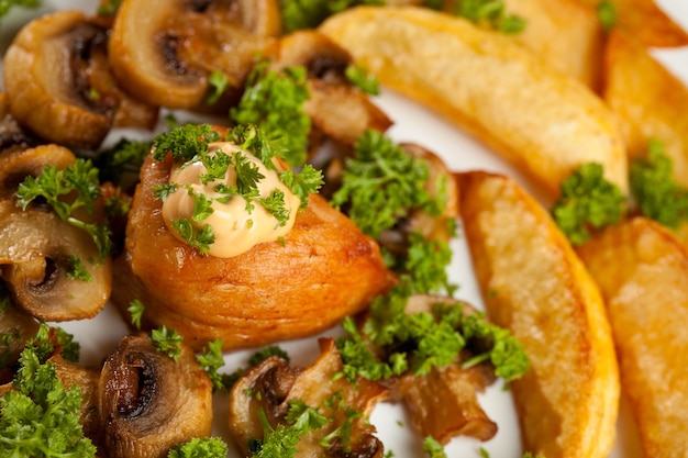 Patate al forno con funghi e petto di pollo